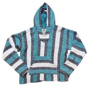 Baja Joe Hoodie Unisex Green White Black Knit Poncho Surfer Skater Boho Sz M